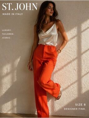 🔥 ST. JOHN Italian Tailored Orange Trousers – Luxe Designer Pants Size 8 🔥 Wool